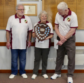 Mmm, yes it IS nearly as big as you - Colin Hunt, Carole Lloyd and Mark Clark, Triples Winners
